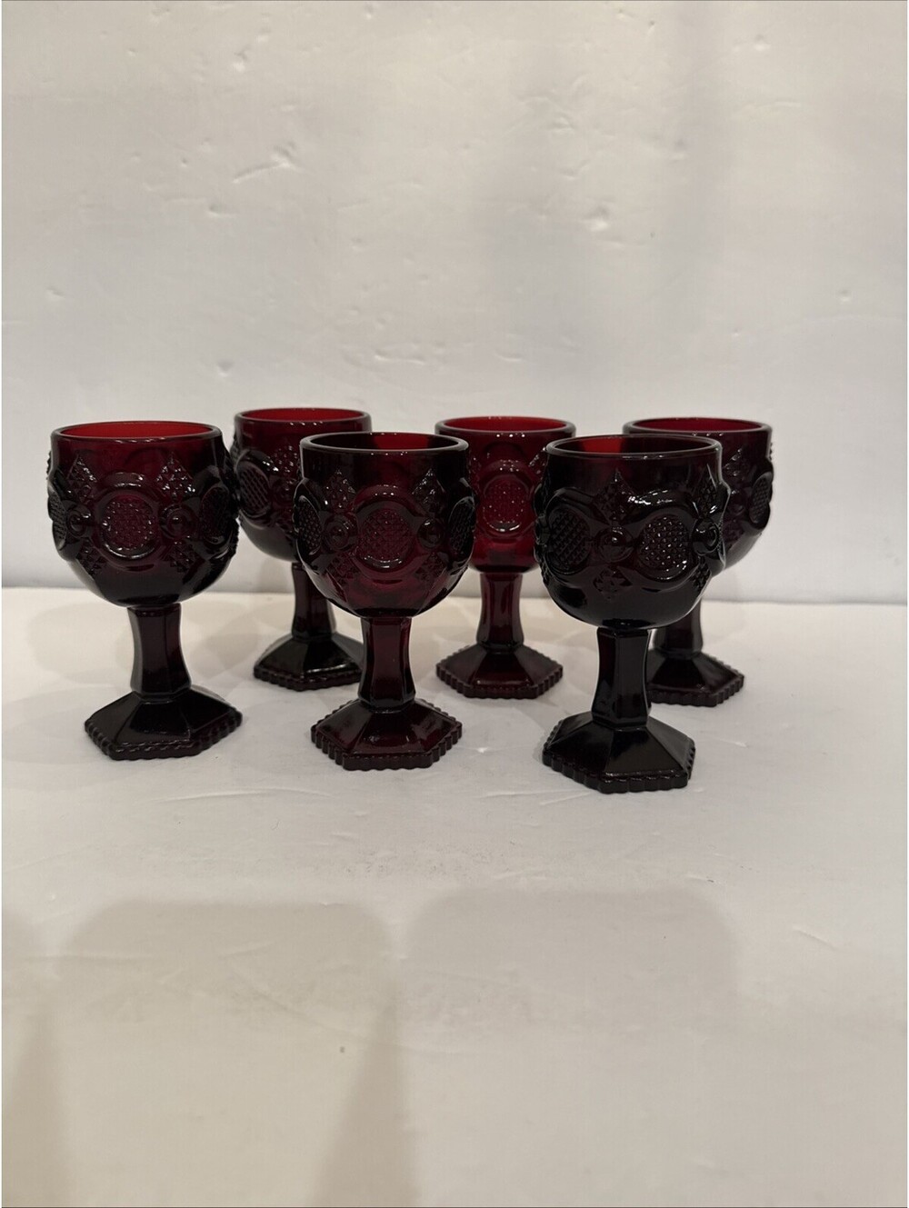 Vintage Avon 1876 Cape Cod (6) Ruby Red Wine Goblets 4.5 Inch Gothic